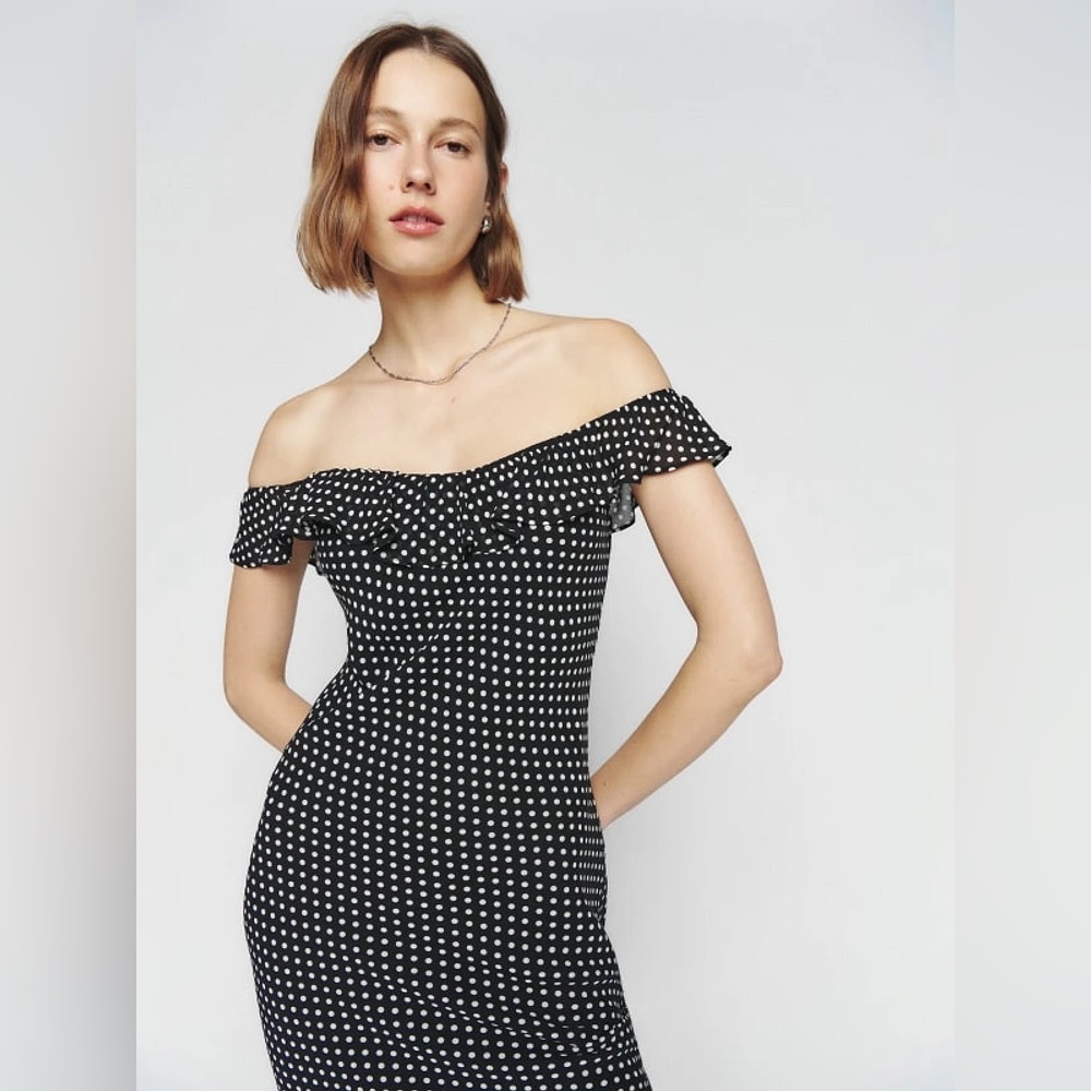 NWT Reformation charm off should polka dot dress. Size L. - Picture 2 of 4